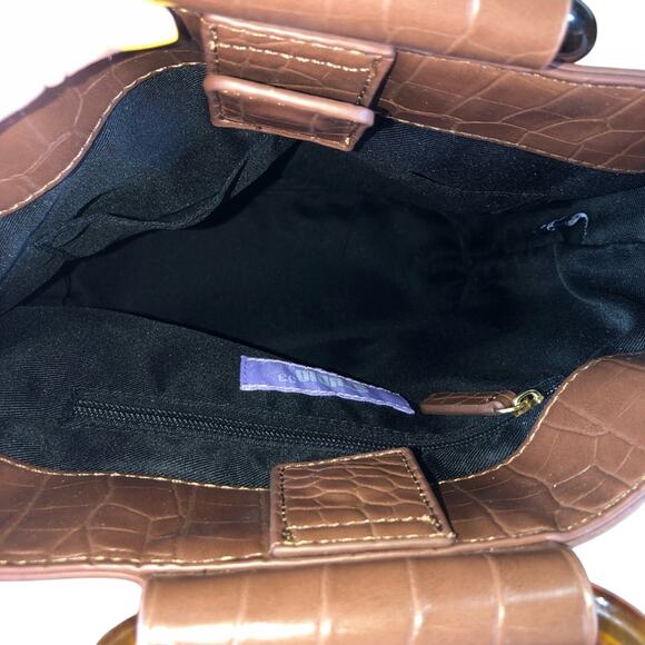 Studio 33 Caramel Brown Alligator Print Tote Bag, Plastic Chainlink Straps, NWT - Picture 7 of 7